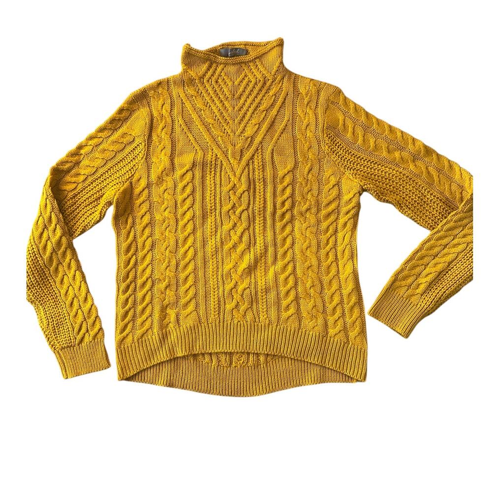 Marled by Reunited Clothing Women’s S Yellow Cable Knit Mock Neck Sweater